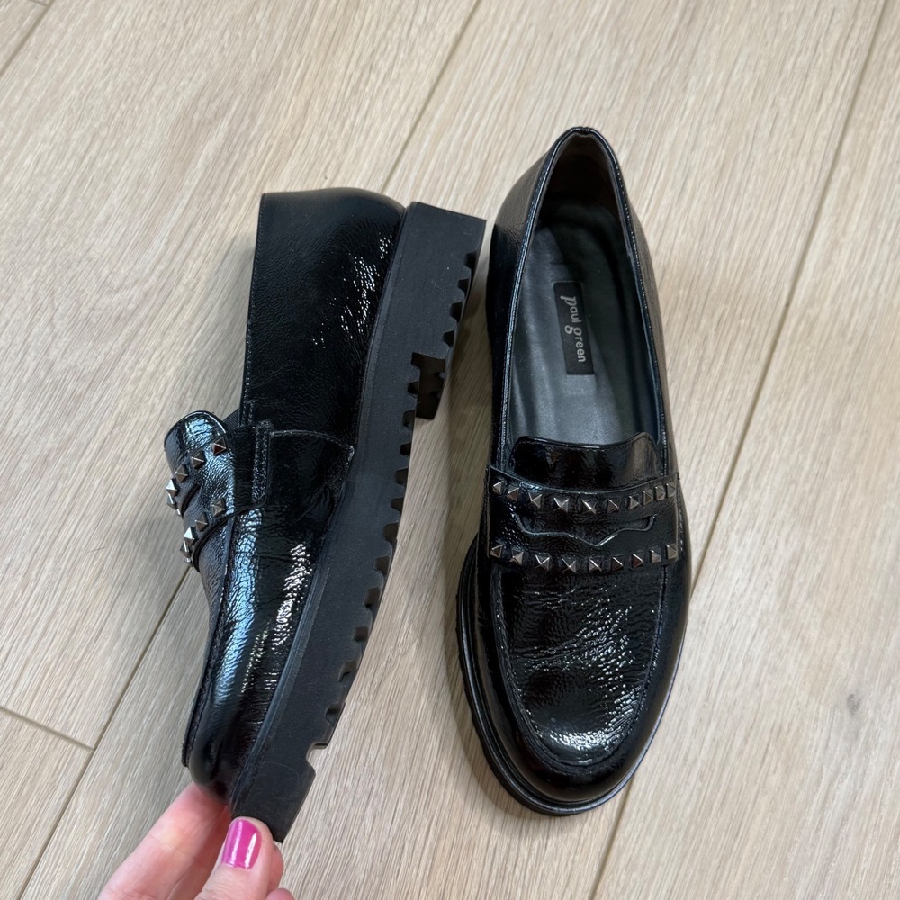 HH Paul Green Black Studded Patent Leather Lug Sole Sofia Studded Loafers 6.5 - Picture 6 of 7